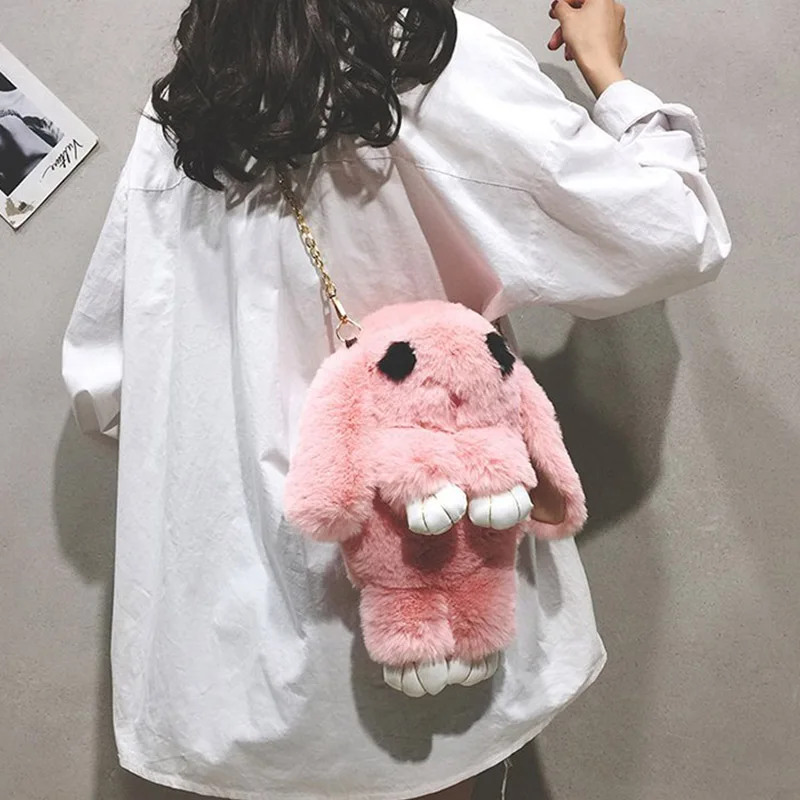 Женские плюшевые сумки в Корейском стиле с принтом животных, Kawaii, школьные сумки для девочек, плюшевые сумки в форме кролика, сумки-мессенджеры