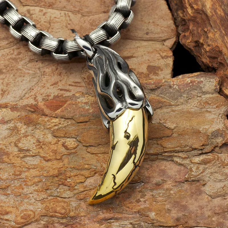 Кулон Мужской волчьи зубы ожерелье властные короткие титановые стальные модные