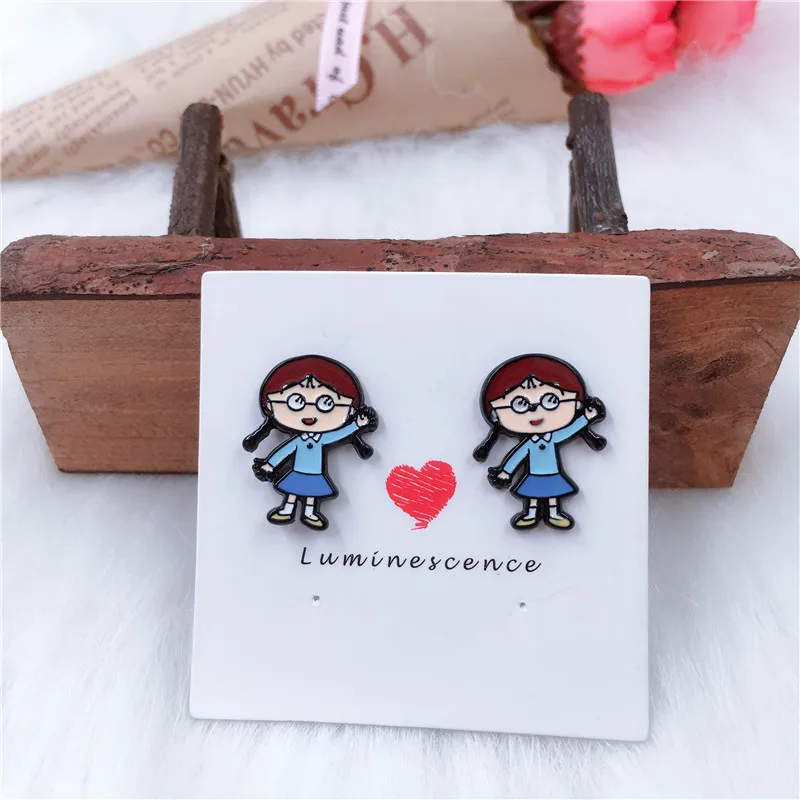 EUPNHY 8 видов стилей Chibi Maruko Chan мультфильм серьги-гвоздики японского аниме серьги-гвоздики для женщин девочек повседневные Сережки для пирсинга - Окраска металла: 7