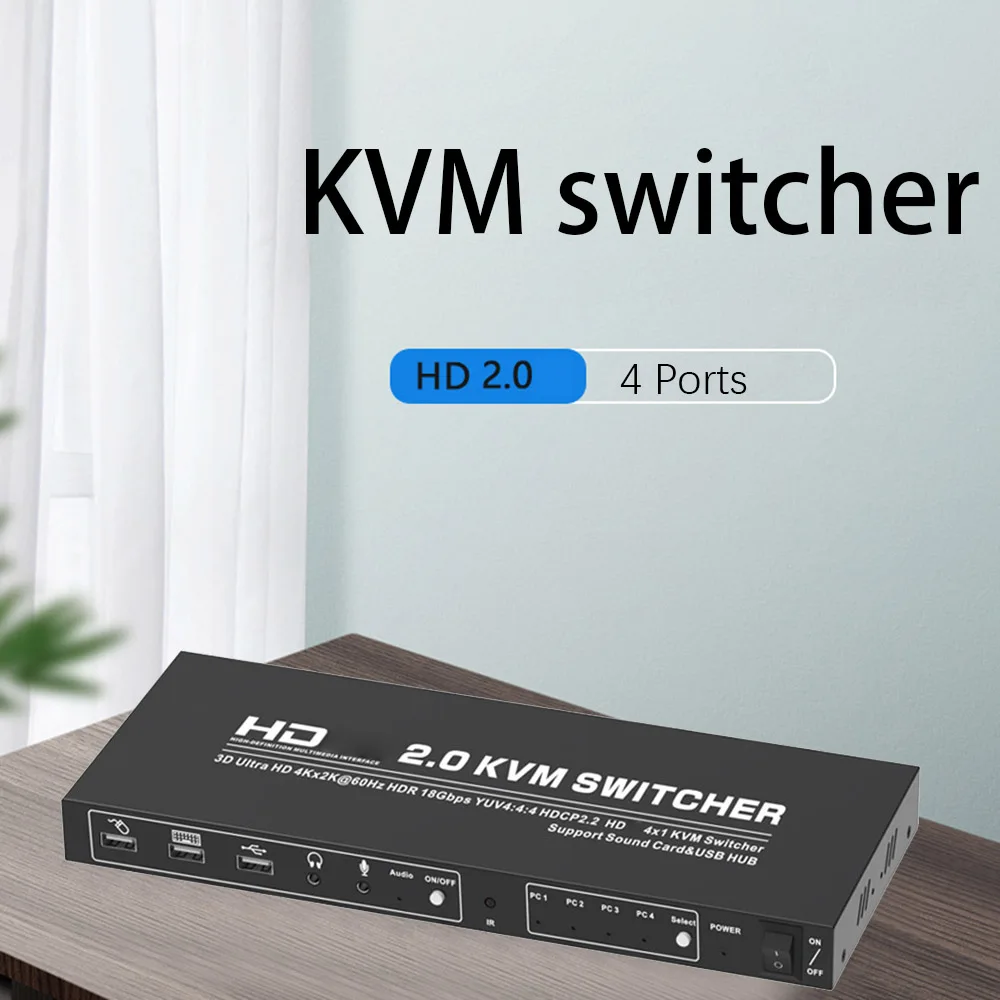 

4x1 KVM-переключатель 4K @ 60Hz HDMI-совместимый 2,0 Ultra HD USB клавиатура мышь KVM-переключатель для Windows US Plug