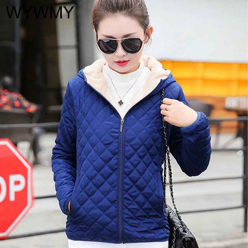 WYWMY Autumn Winter Warm Velvet Lamb Parka Women Hooded Jackets and Coats Casual Basic Fashion Solid Light Soft Famale Outerwear