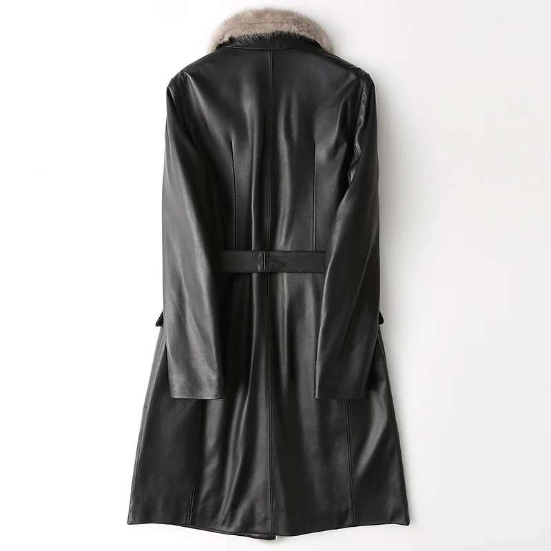 Натуральная роскошная кожаная куртка длинные женские зимние пуховые пальто