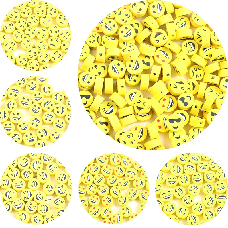 

30pcs 10mm Round Mixed Smile Face Beads Polymer Clay Spacer Loose Beads for Jewelry Making Bracelet DIY Necklace Accessories