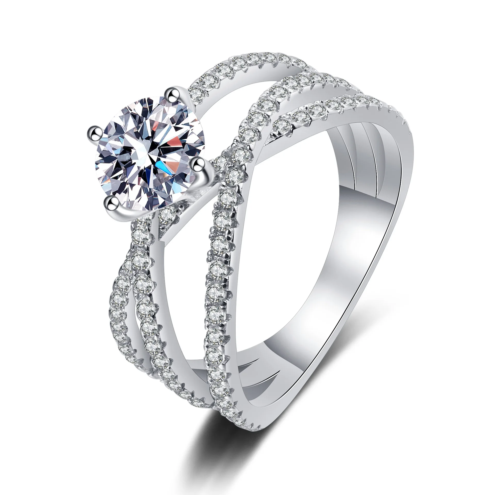 

Party Jewelry Silver 925 Double Moissanite 925 Sterling Silver Rainbow Round Drop Ring Dazzling Zircon Ring For Women