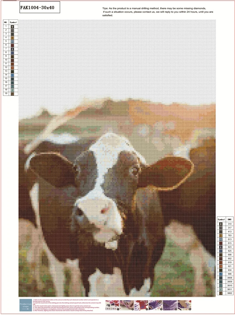 Cow DIY Full Round diamond paint Cartoon Diamond Embroidery Picture Wall Hanging Painting | Cross Stitch