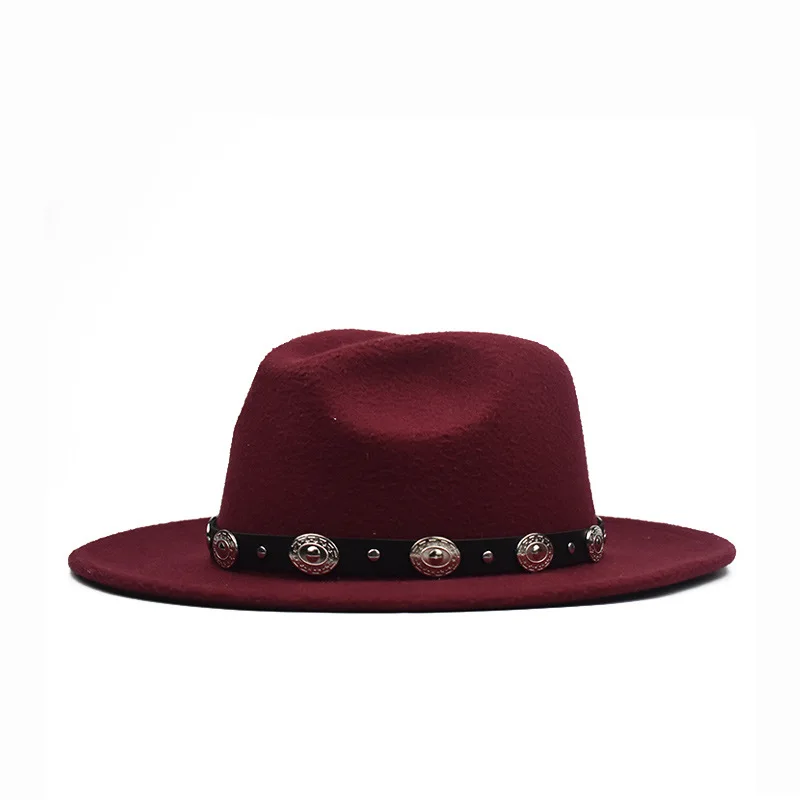 Осень и зима sombrero мелкий Топ fedora Женская шерстяная шапка металлический модный пояс фетровые шапки Мужская шляпа Федора