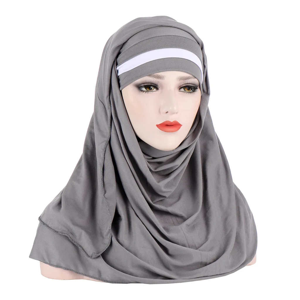 

Hijab Scarf Muslim Hijabs Wrap Caps Women Fashion Panelled Long Headscarf Underscarf 2021 Spring Dubai Islamic Muslim Turban Hat