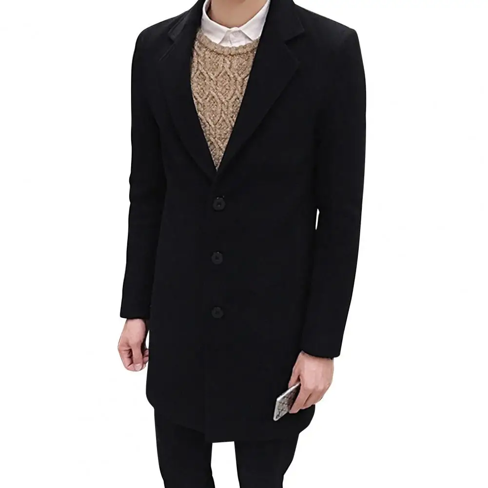 

Trench Coat Knee Length Buttons Business Style Woolen Trench Coat for Work