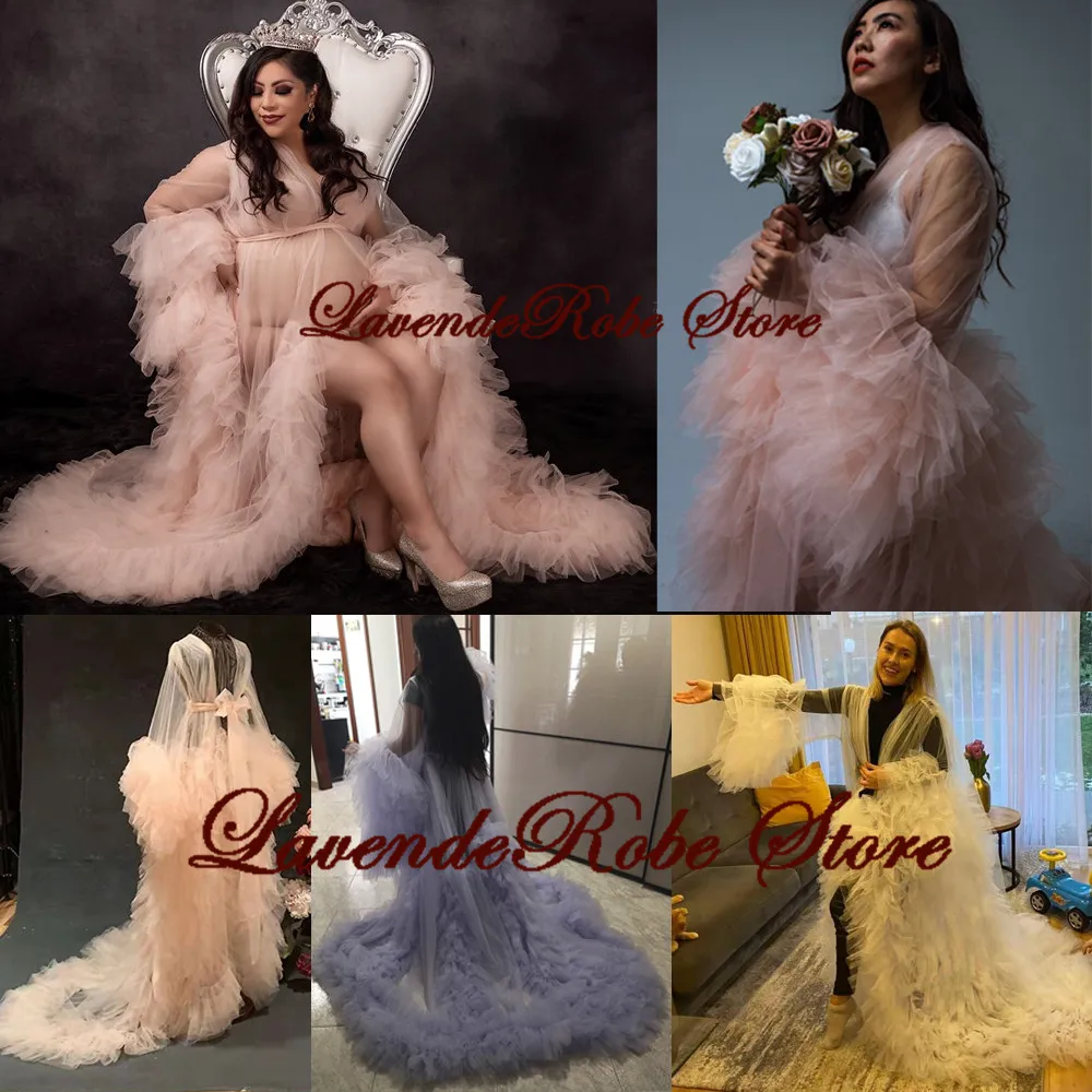 

Women's Pajamas Robe Long Tulle Bridal Dressing Gown Perspective Sheer Wedding Puffy Maternity Photoshoot Dress Bathrobe