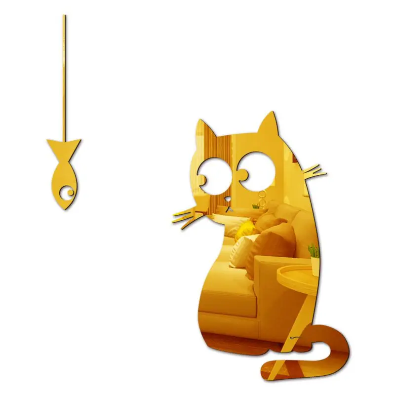 

Mirror Wall Sticker Decal Cat Fish 3D Mirror Wall Art Party Wedding Home Decors Acrylic Wall Decal Home Living Room Decoration