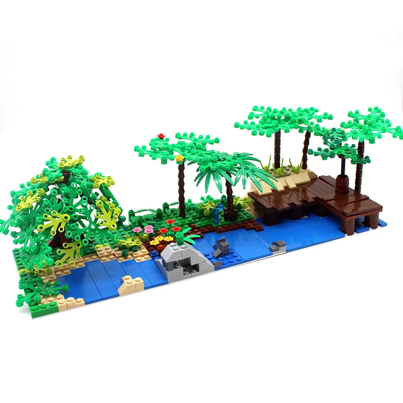 Moc DIY садовое дерево во дворе, светящиеся строительные блоки, кирпичные, совместимые с растениями в горшках, украшения, собирает с видом на город и улицы - Цвет: Зеленый