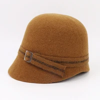 autumn winter new pure color equestrian hat high quality all wool fisherman hat hat women fashion metal buckle warm hat