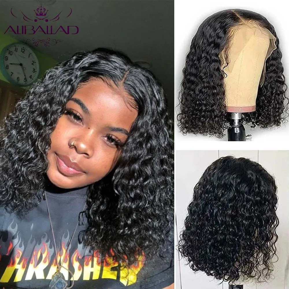 

Short Bob Lace Front Wigs With Baby Hair Pre Plucked Peruvian Remy Water Wave Bob Wig For Women 150% 4x4 Lace Closure Bob Wig