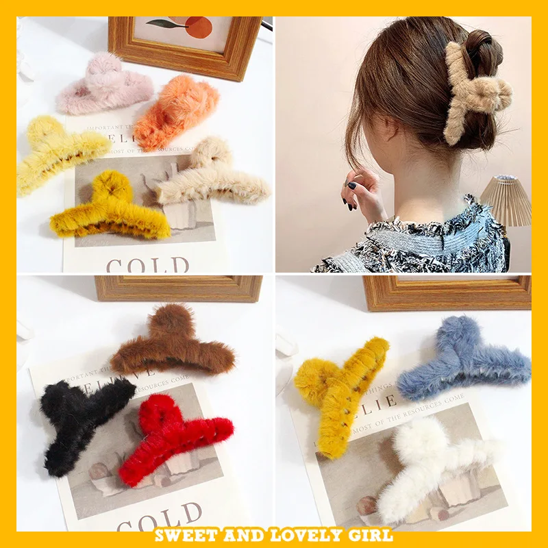 

Autumn and Winter Plush Catch Clip Macaron Hair Clip Female Temperament Plate Hair Shark Clip