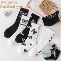 36pairs women girls autumn winter butterfly long socks breathable soft cotton stocking tube socks