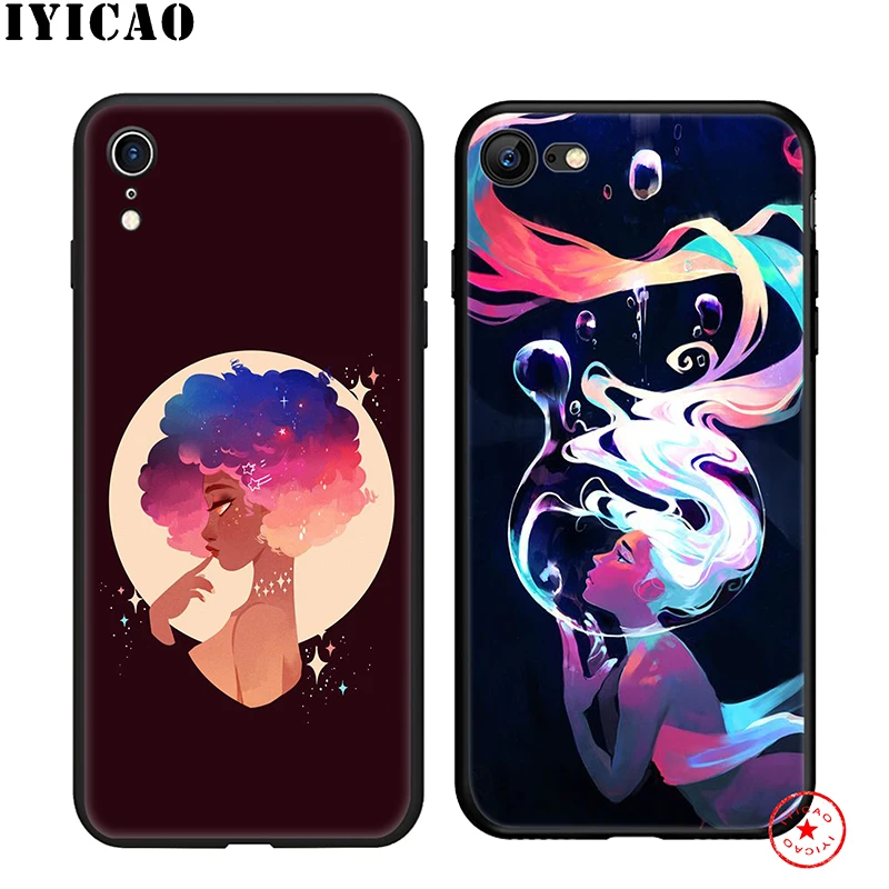 IYICAO Black Afro Girl Soft Phone Case for iPhone 11 Pro XR X XS Max 6 6S 7 8 Plus 5 5S SE Silicone TPU |
