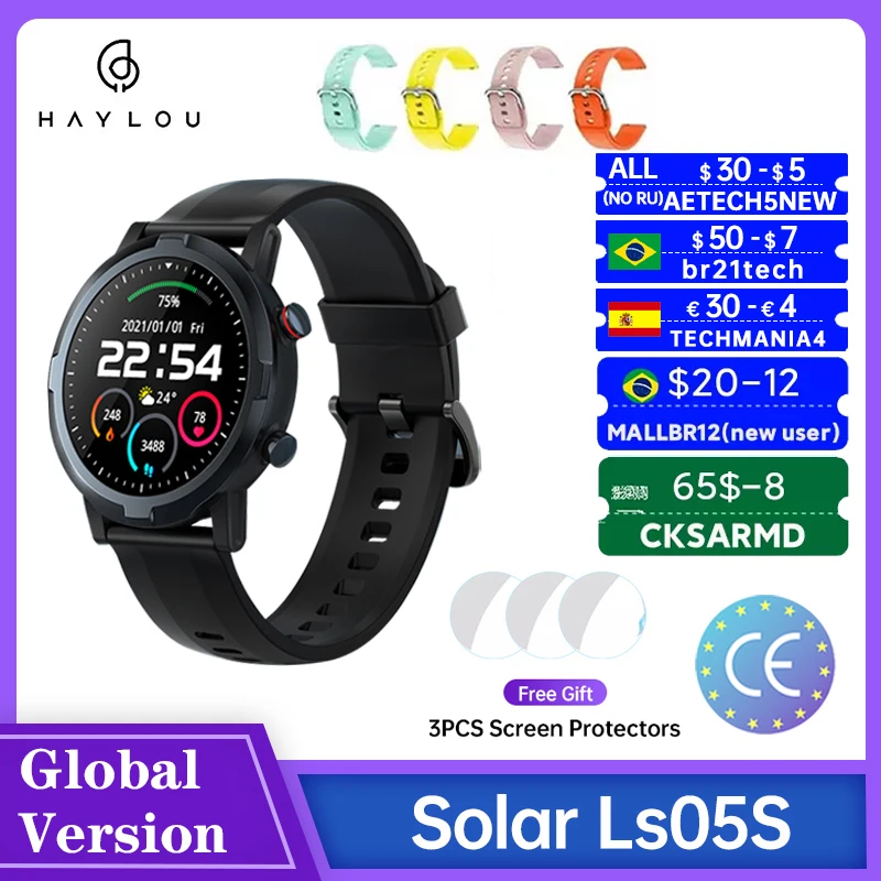(Бесплатная защитная пленка) 2021 Youpin Haylou RT LS05S Solar2 Smartwatch долгое Батарея монитор