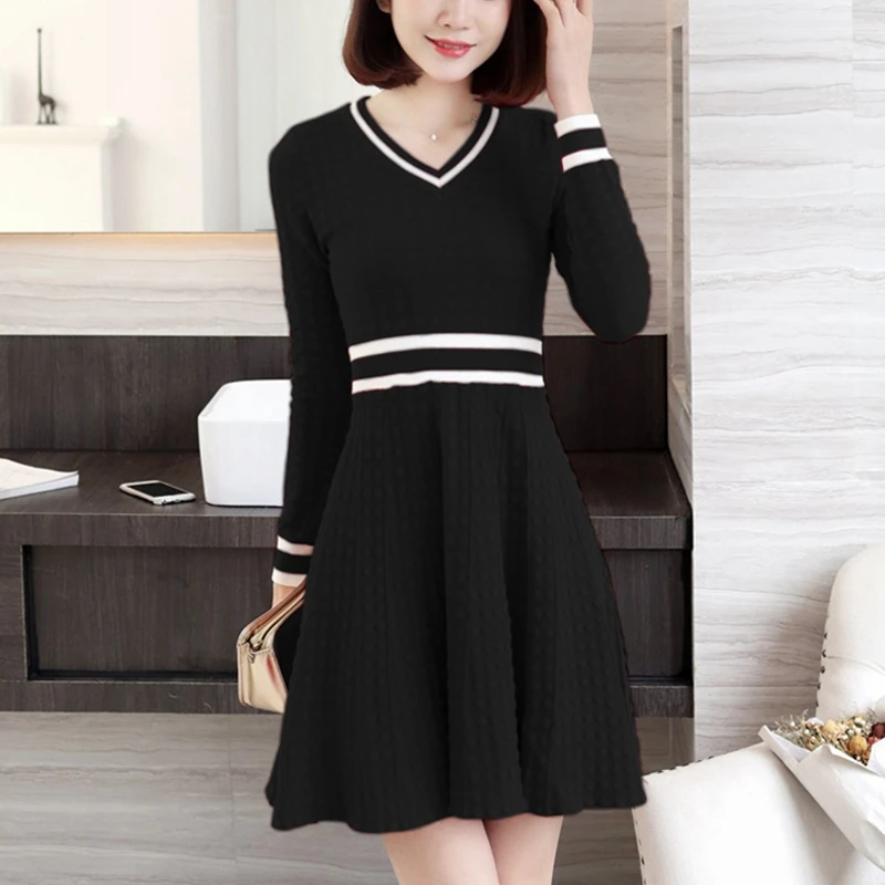 Женское вязаное платье трапеция повседневное облегающее свитер с длинным