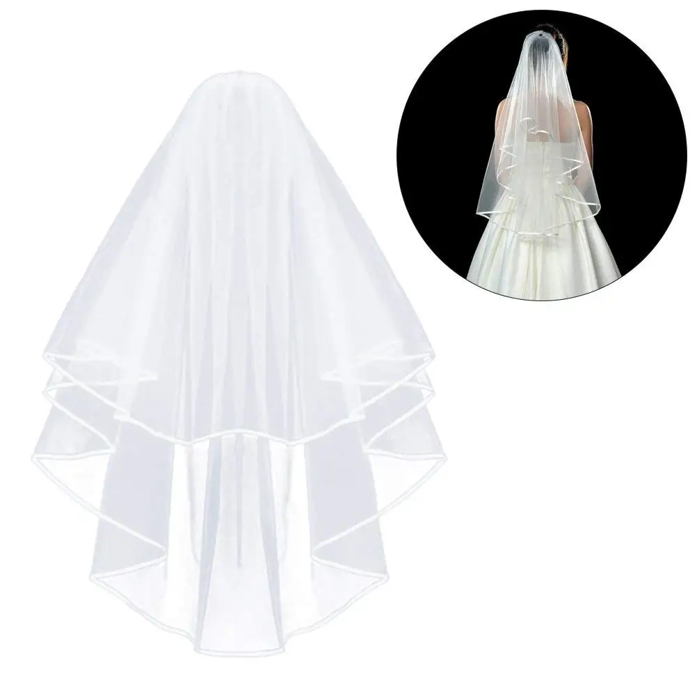 

Women's Simple Tulle Short Bachelorette Party Wedding Veil Ribbon Edge With Comb for Wedding Hen Party