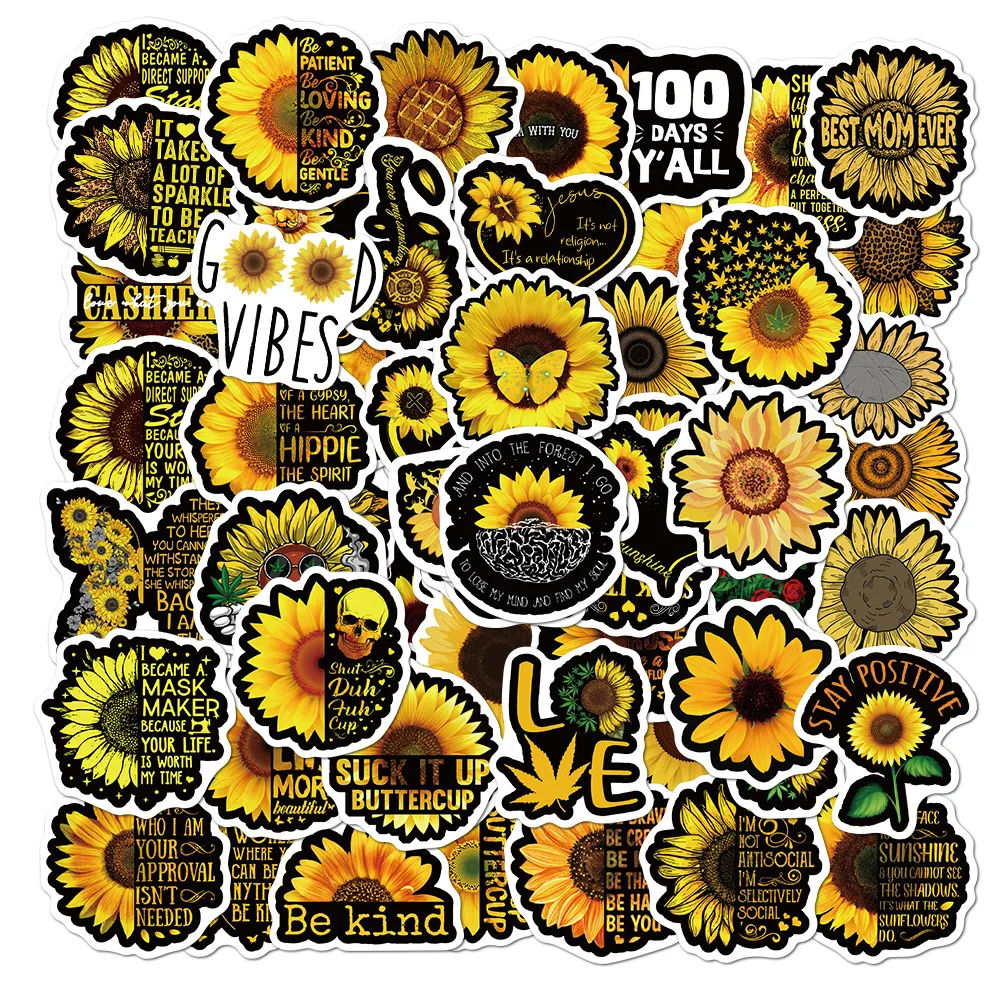 50/100 шт. подсолнечника с принтом you are my sunshine Стикеры s ПВХ наклейка для
