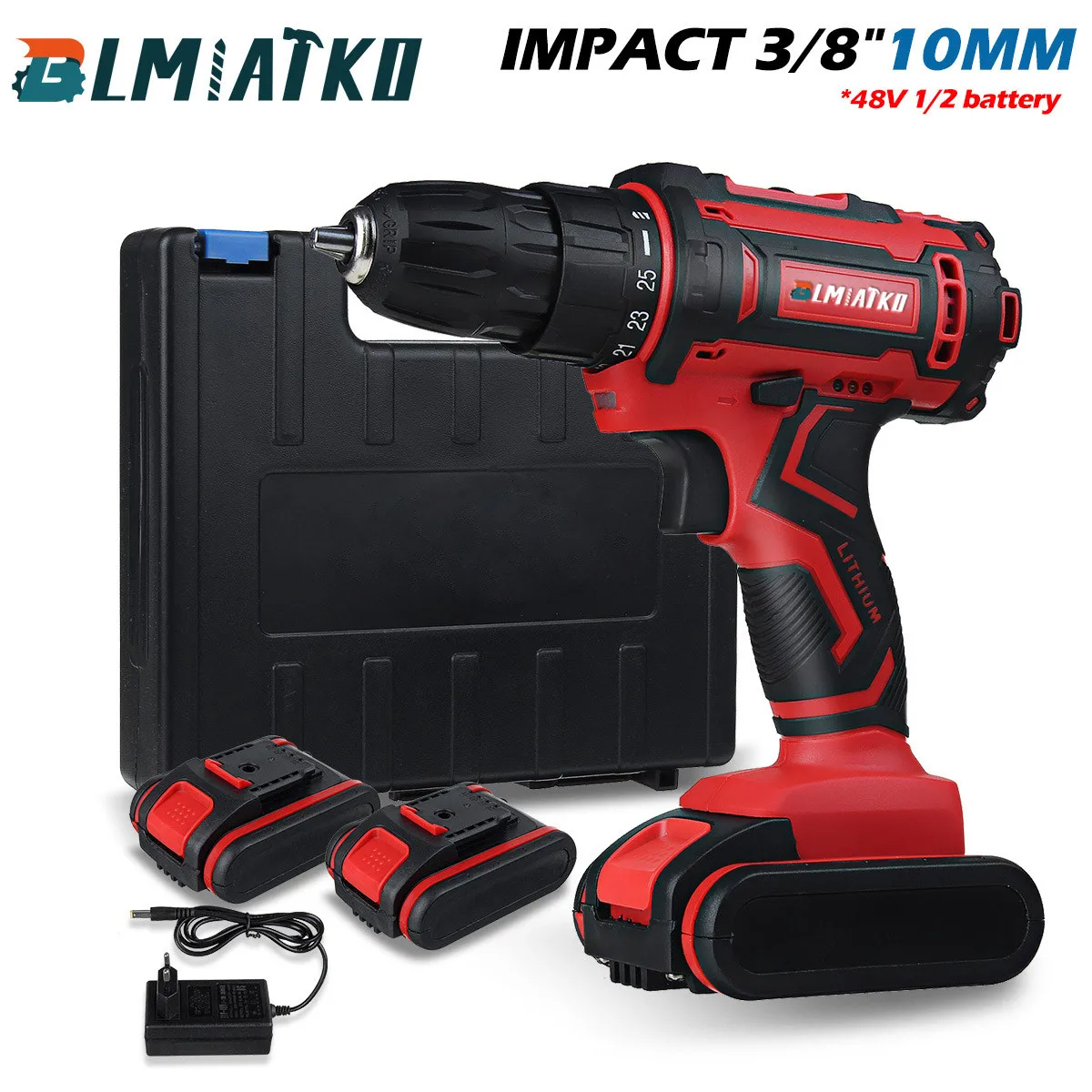 

48V 3 in 1 Cordless Impact Electric Drill Hammer Screwdriver 25+3 Turque Power Driver Tools Set with Box 2 x 6000MAH Battery
