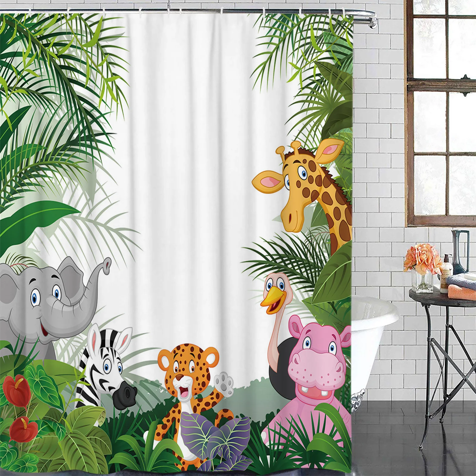 

Jungle Animal Cartoon Giraffe Elephant Shower Curtain Polyester Fabric Waterproof Shower Curtains Modern Bathroom Curtain