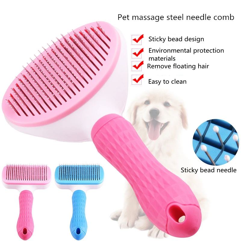 

Самоочищающаяся Щетка для собак, массажная частица, расческа для домашних животных, для собак, кошек, линяющих, матов, запутанных, для удален...