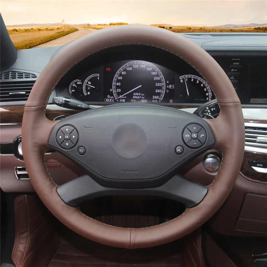 

DIY Anti-Slip Wear-Resistant Steering Wheel Cover For Mercedes-Benz S300 350 400 500 600 2010-2013 Car Interior Decoration