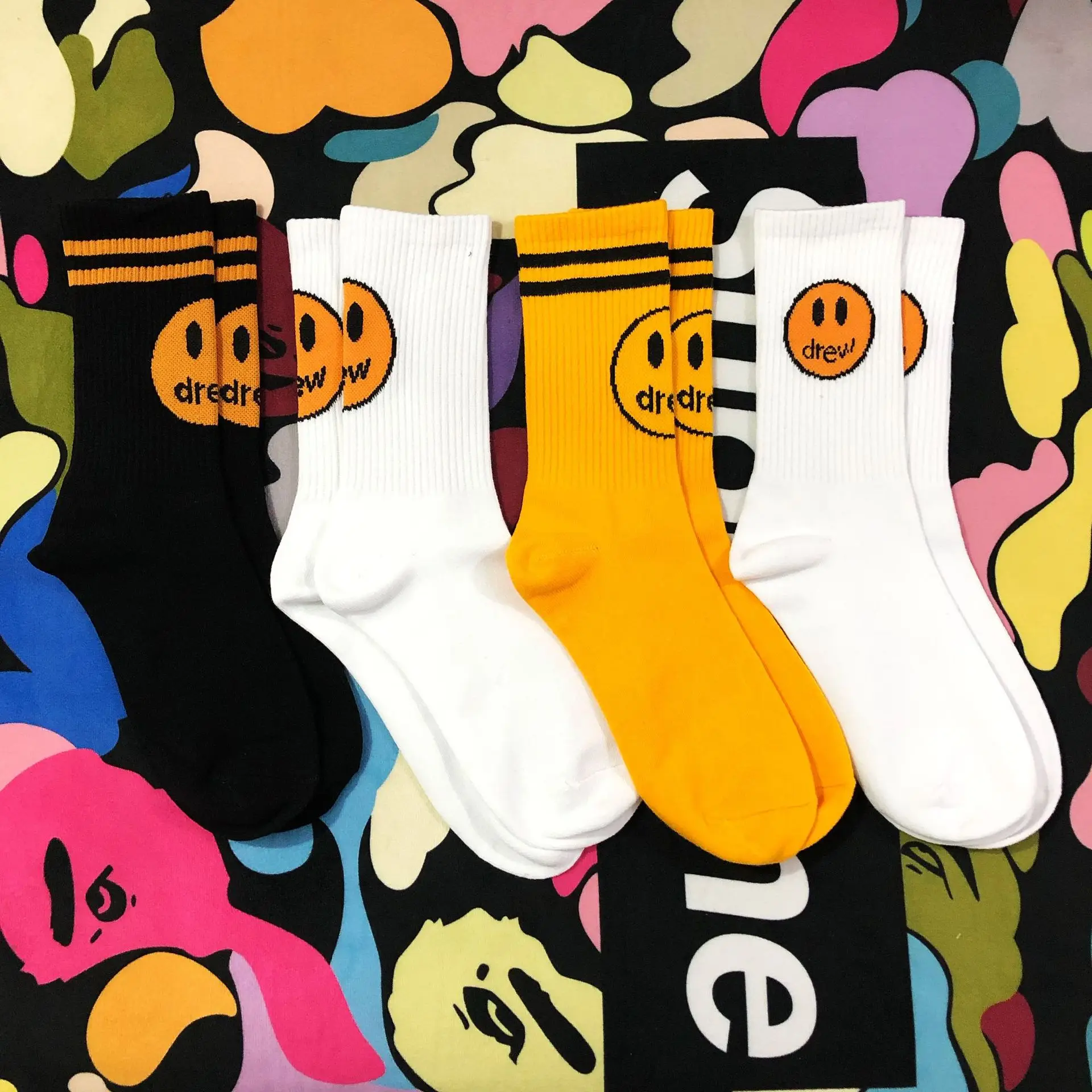 Носки для взрослых до середины голени Джастин Бибер JB JBiebs Sox Drew Smile Face House