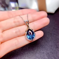 luxury necklace for women silver color jewelry accessories water drop imitated sapphire zircon stone pendant wedding party gifts