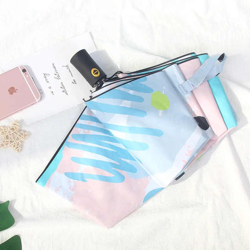 

Fully Automatic Shade 3fold Umbrella Blue Anti-UV Sun Protection Student Unisex Sunny Umbrella Regenschirm Rain Gear BE50um