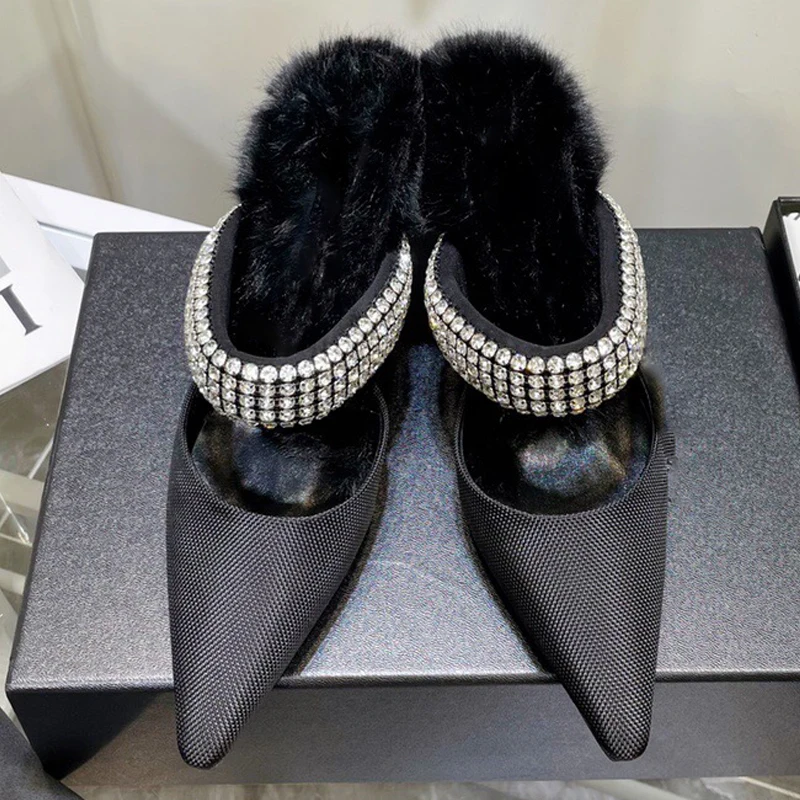 

2021 New Black Women Pumps Luxury Brand Desgin High Heels Shoes CRYSTAL Pointed Toe Slip On Sandals