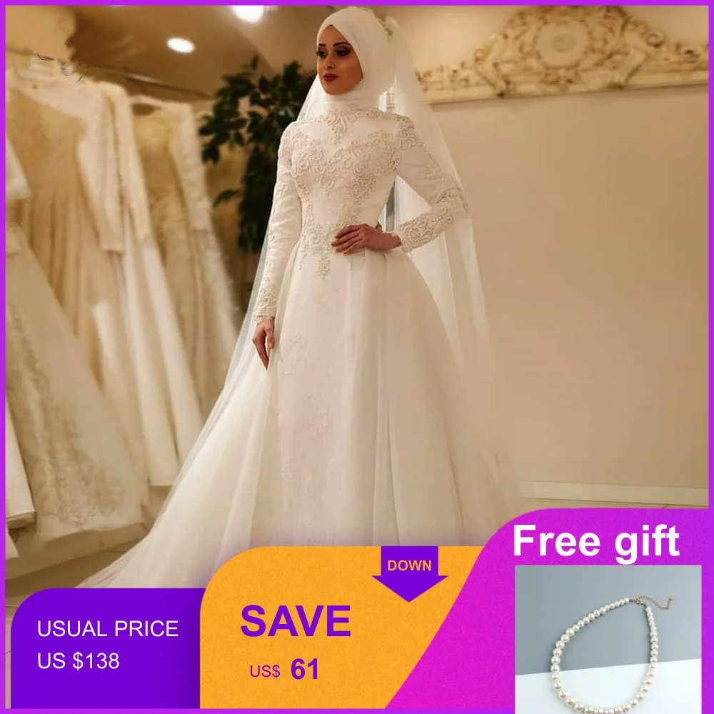 Элегантное мусульманское свадебное платье Vestido De Noiva 2019 с длинным рукавом и