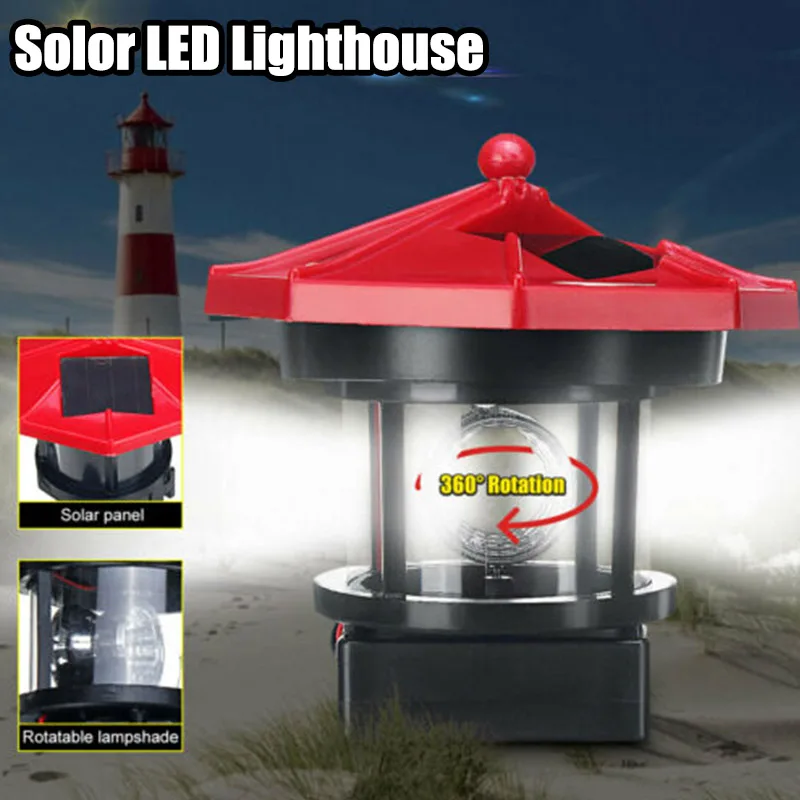 

LED Solar Powered Lighthouse Waterproof Statue Rotating Garden Yard Outdoor Lighting Decor Solar Led Light Outdoor светильник BJ