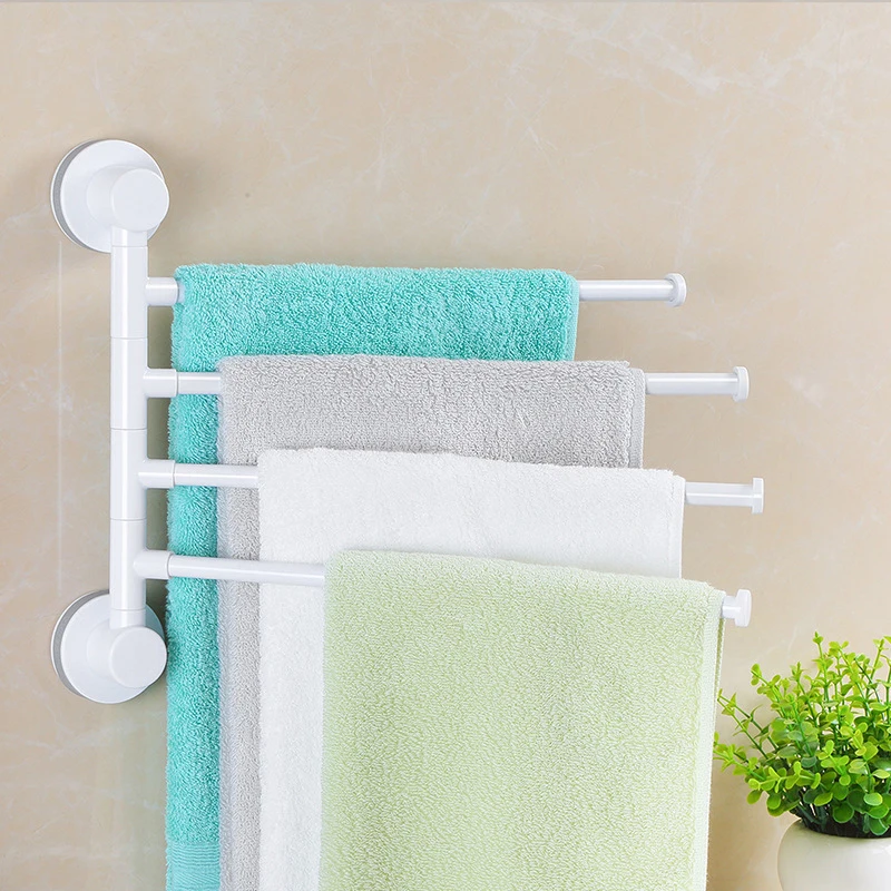 

Four Arm Towel Holder Rotating Towel Rack Waterproof Bathroom Kitchen Wall-mounted Towel Hanger Plastic Suction Cup Towel Bar