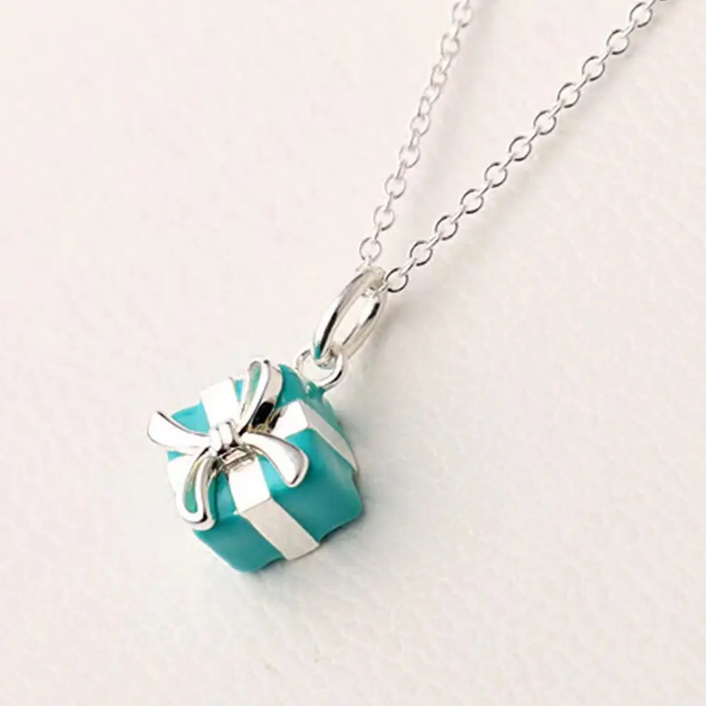 

AYBS Real 925 Necklaces High Quality TIF Original1:1LOGO "Classic Blue Gift Box Pendant" Necklaces Women