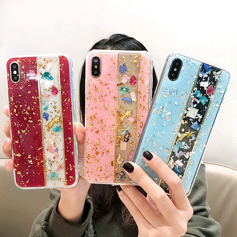 Блестящий чехол для телефона из золотой фольги и мрамора iPhone XS MAX мягкий