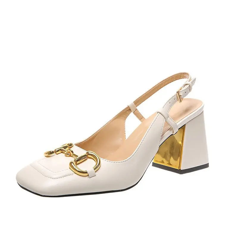 

Summer 2021 New Horsebit Single Female Backspace Thick High Heels Buckle Women Sandals Square Ladies Shoes Zapatos De Mujer