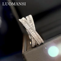 luomansi create moissanite full diamond double ring interlaced ring s925 silver super flash ring wedding women fine jewelry