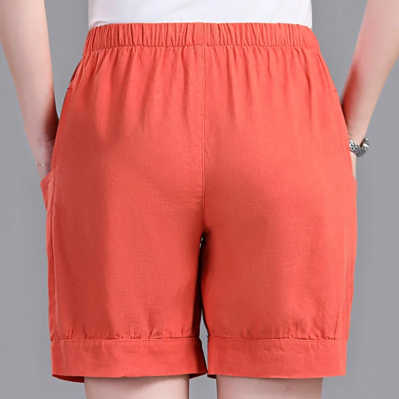 

Plus Size XXXL Women Shorts Elasticated High Waist Linen Loose Casual Thin Wide Leg Linen Shorts Solid Simple Soft Summer Cloth