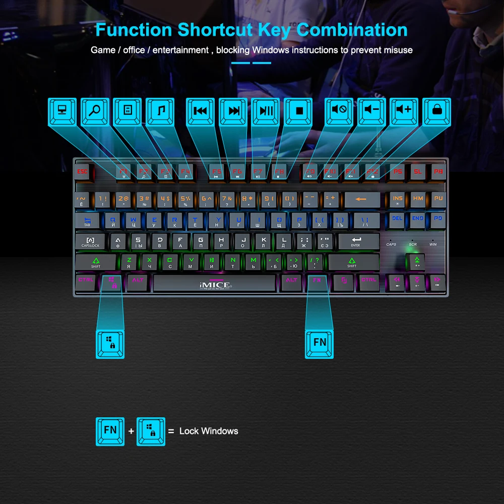 

Gaming Keyboard Mechanical Keyboard Backlight RGB Backlit Game Keyboards Russian Keycaps for Gamer PC Computer Gaming Keyboard