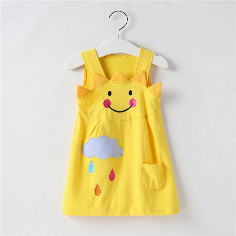SINGBAIL Toddler Baby Girls Smile Emoticon Weather Rain Day Print Sleeveless Cartoon Sun Cloud Pocket 3D Dress Clothes New | Детская