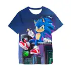 Новая синяя футболка Sonic, одежда для мальчиков, мультяшный костюм для игр, детские топы для девочек, футболка, детская одежда, платье для маленьких девочек с коротким рукавом