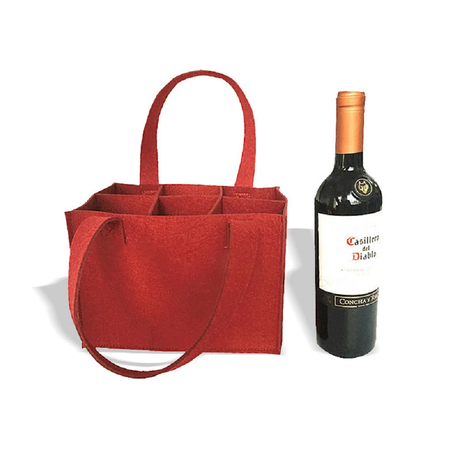 

Felt Wine Storage Bag with 6 Grids Comfortable Carry Handle Protable Large Bottle Carrier