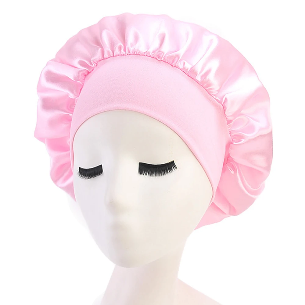 

1pc Long Hair Care Women Night Sleep Hat Adjust Solid Satin Bonnet Hair Styling Cap Silk Head Wrap Shower Cap Hair Styling Tool