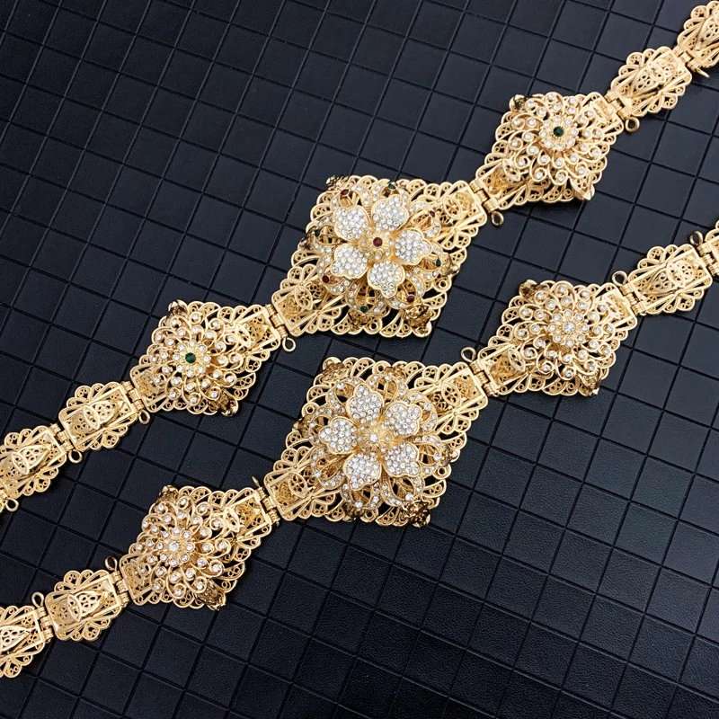 Блестящая золотая цепочка на талию в форме цветка для королевской свадьбы