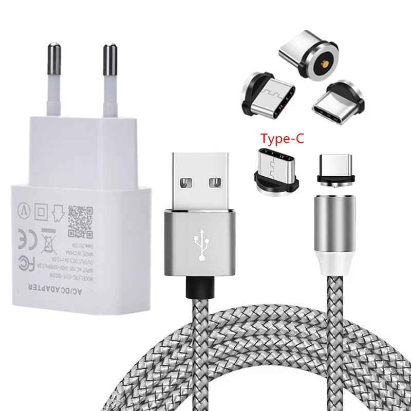 EU charger and cable Магнитный зарядный кабель USB type C для huawei P20 lite P30 Pro 9X Honor 20 10 Xiao mi 9 mi A3 9T Red mi Note 7 Phone charger - Тип штекера: EU charger and cable