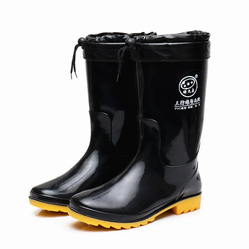 

PVC Winter Fashion Men Rain Boots Thick Warm Non-slip Rubber Shoes Waterproof Wear-resistant Middle Rainboots Casual Water Shoes