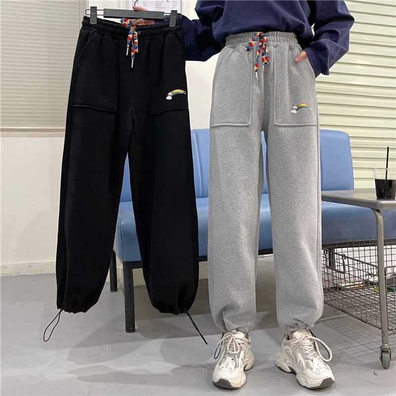 Женские уличные спортивные штаны свободные модные прямые утягивающие с высокой
