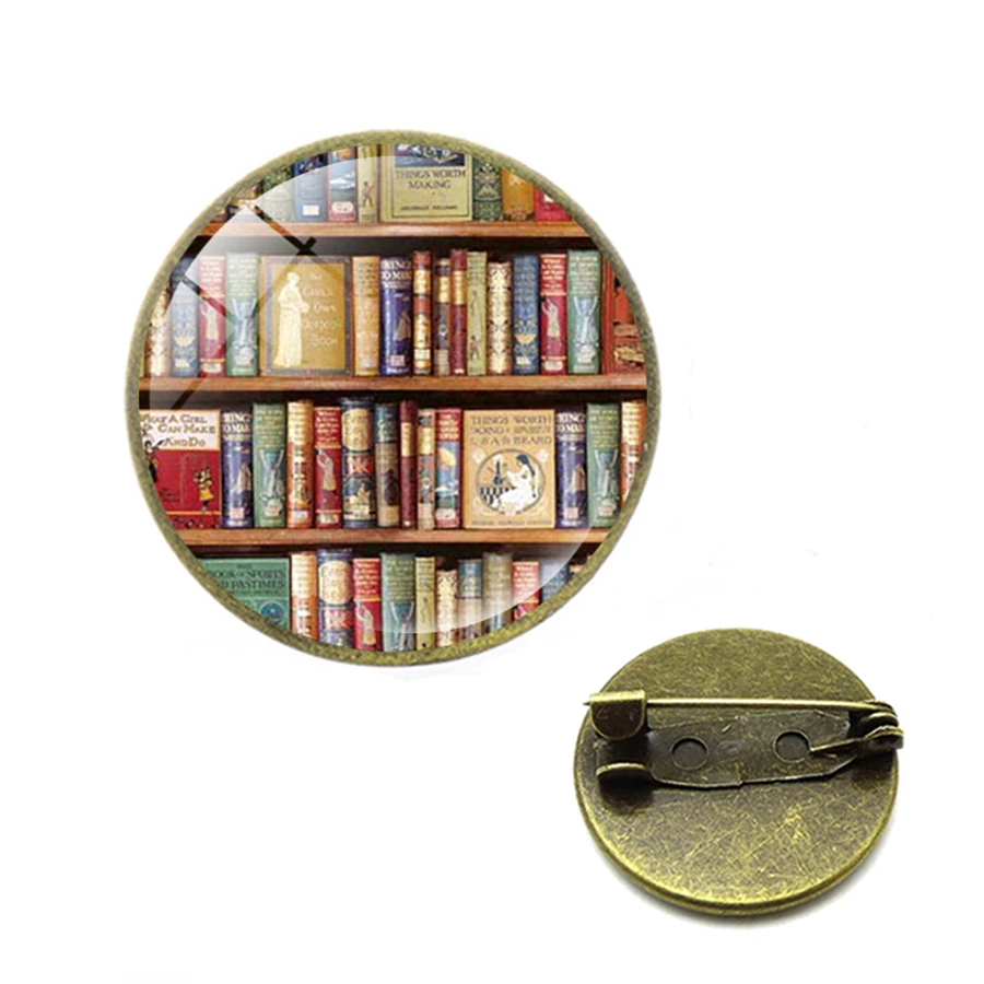 Винтажная библиотечная книжная полка броши значки старинные книги